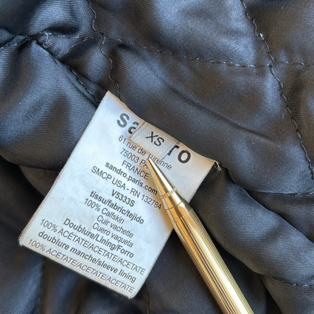 Sandro Paris Black Leather Suede Quilted Lined‎ Zip Biker Jacket Women’s Size XS - Picture 6 of 14